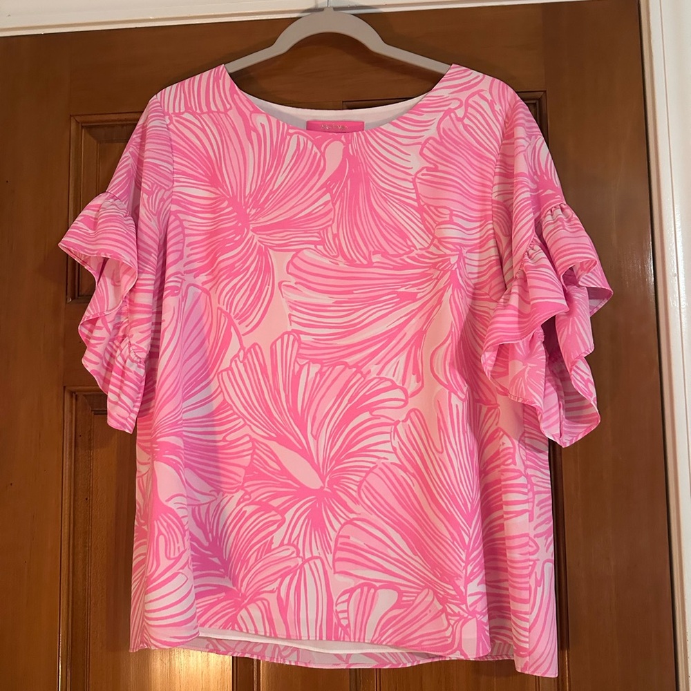 Lilly Pulitzer pink fronds place Darlah top